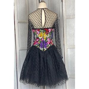 Vintage Naeem Khan Riazee 80s Black Floral Sequin Tulle Party Dress Size 10
